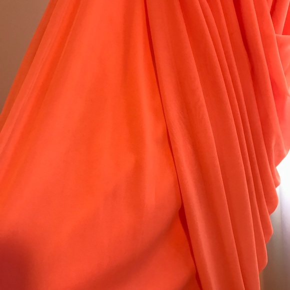 David’s Bridal Long Mesh Bridesmaid Dress (Coral) - Picture 4 of 6